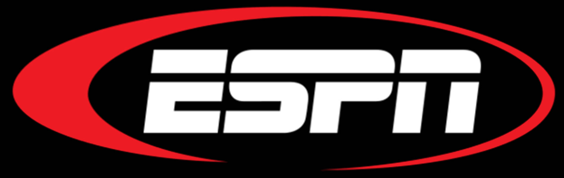 ESPN橢圓形標誌 壁紙 — 大膽的白色ESPN標誌，帶有紅色弧線，黑色背景。