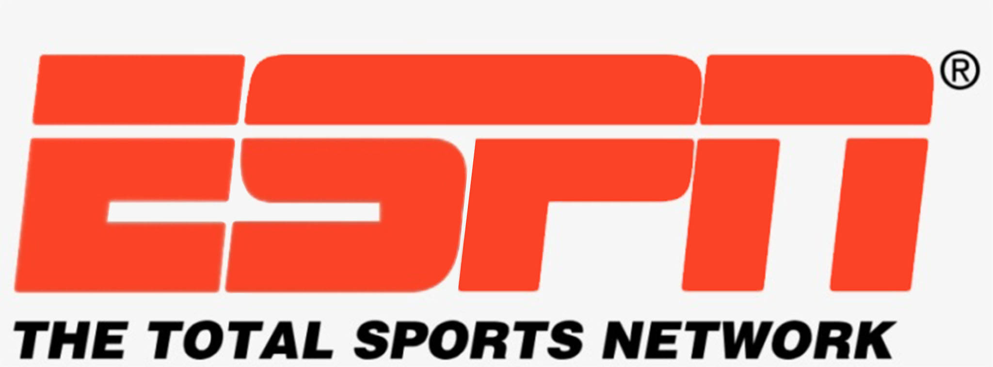 ESPN體育網絡 壁紙 — 鮮豔橙色ESPN標誌，黑色標語，純白背景。