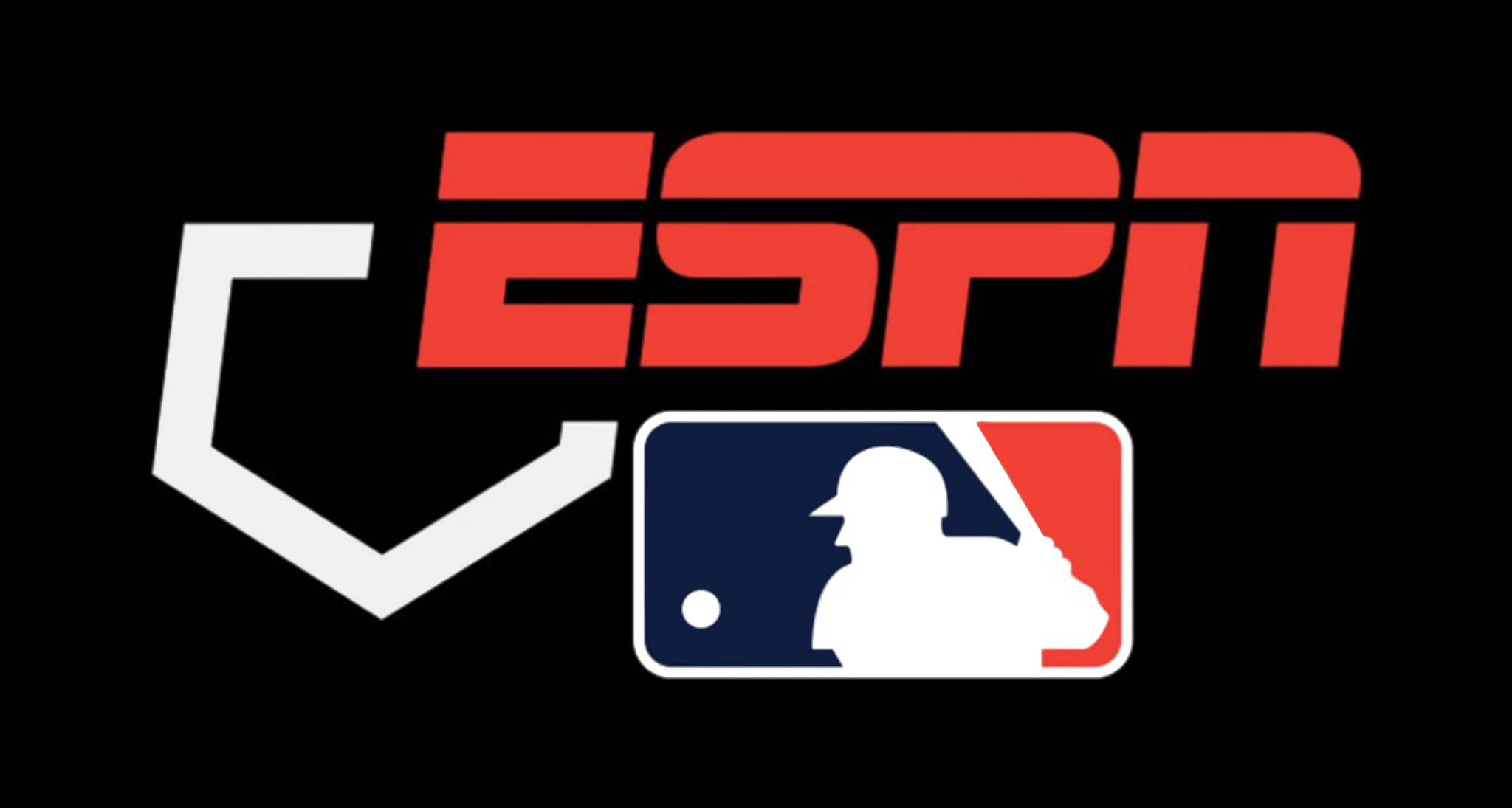 ESPN MLB海報 壁紙 — ESPN 和 MLB 標誌以粗體紅、白、藍色顯示在黑色背景上。