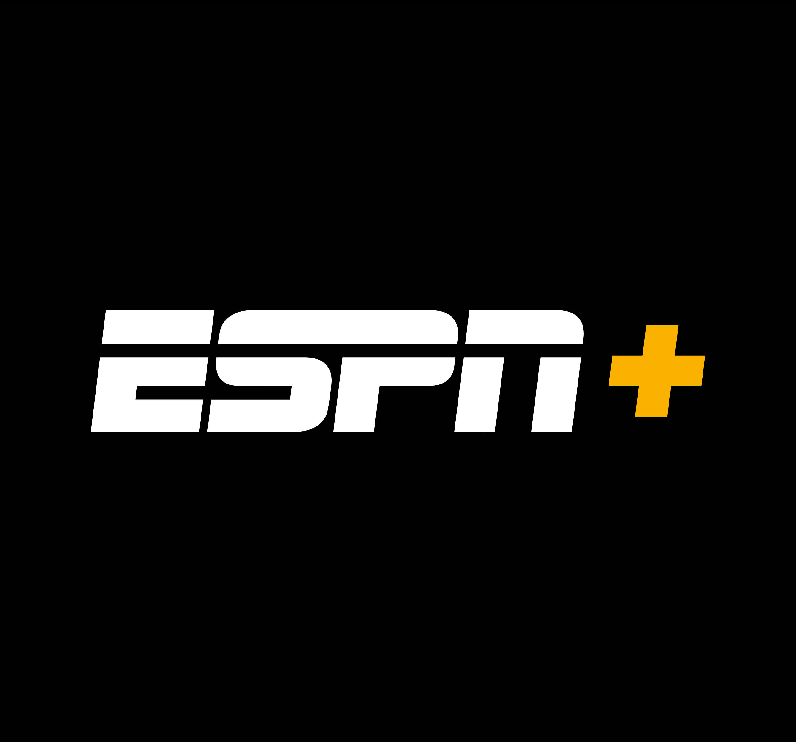ESPN Plus標誌壁紙 壁紙 — ESPN+ 標誌以粗體白色和黃色文字居中顯示在純黑色背景上。