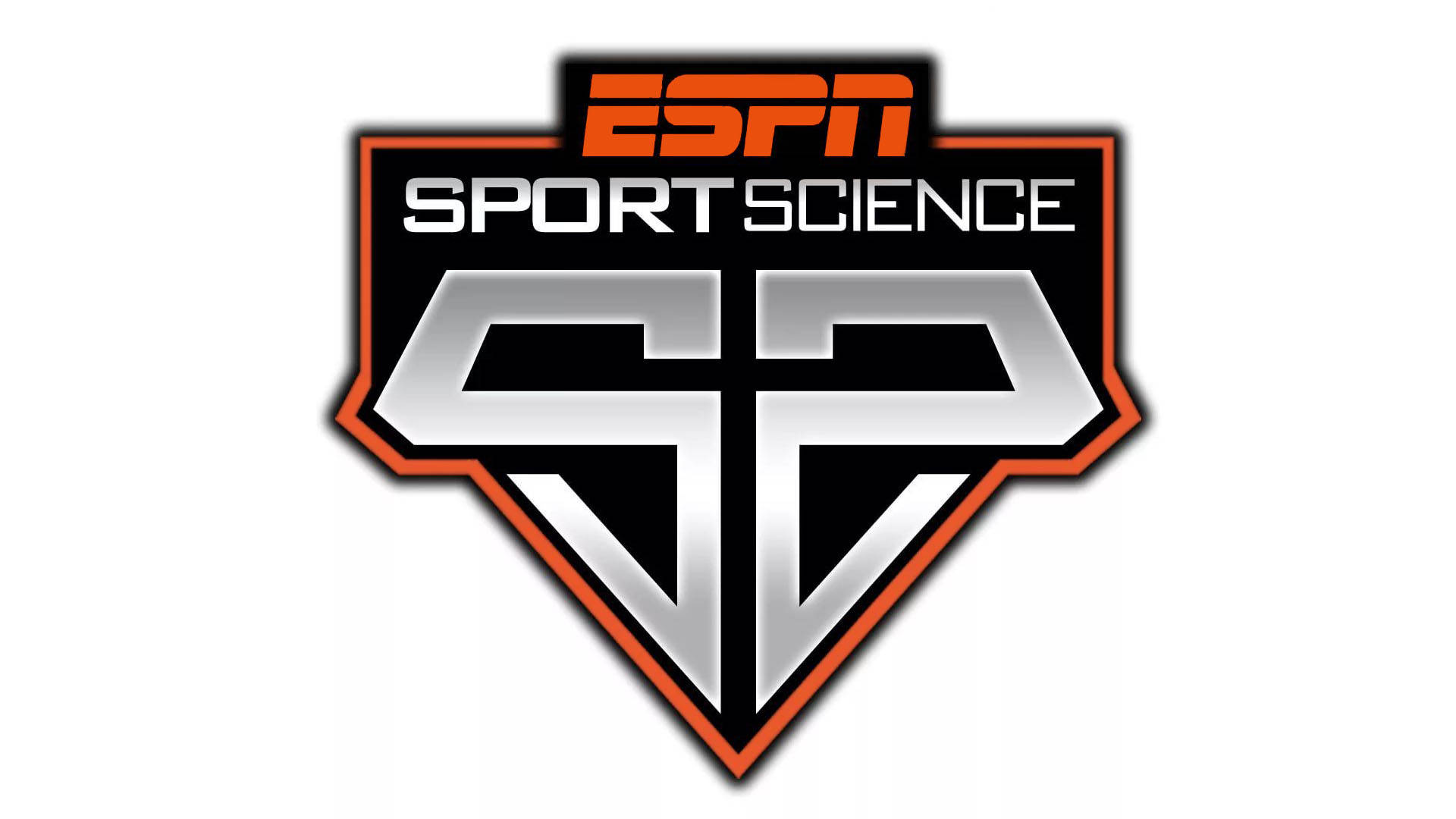 ESPN體育科學 壁紙 — ESPN Sport Science 標誌，採用大膽的橙色和銀色盾牌設計，白色背景。