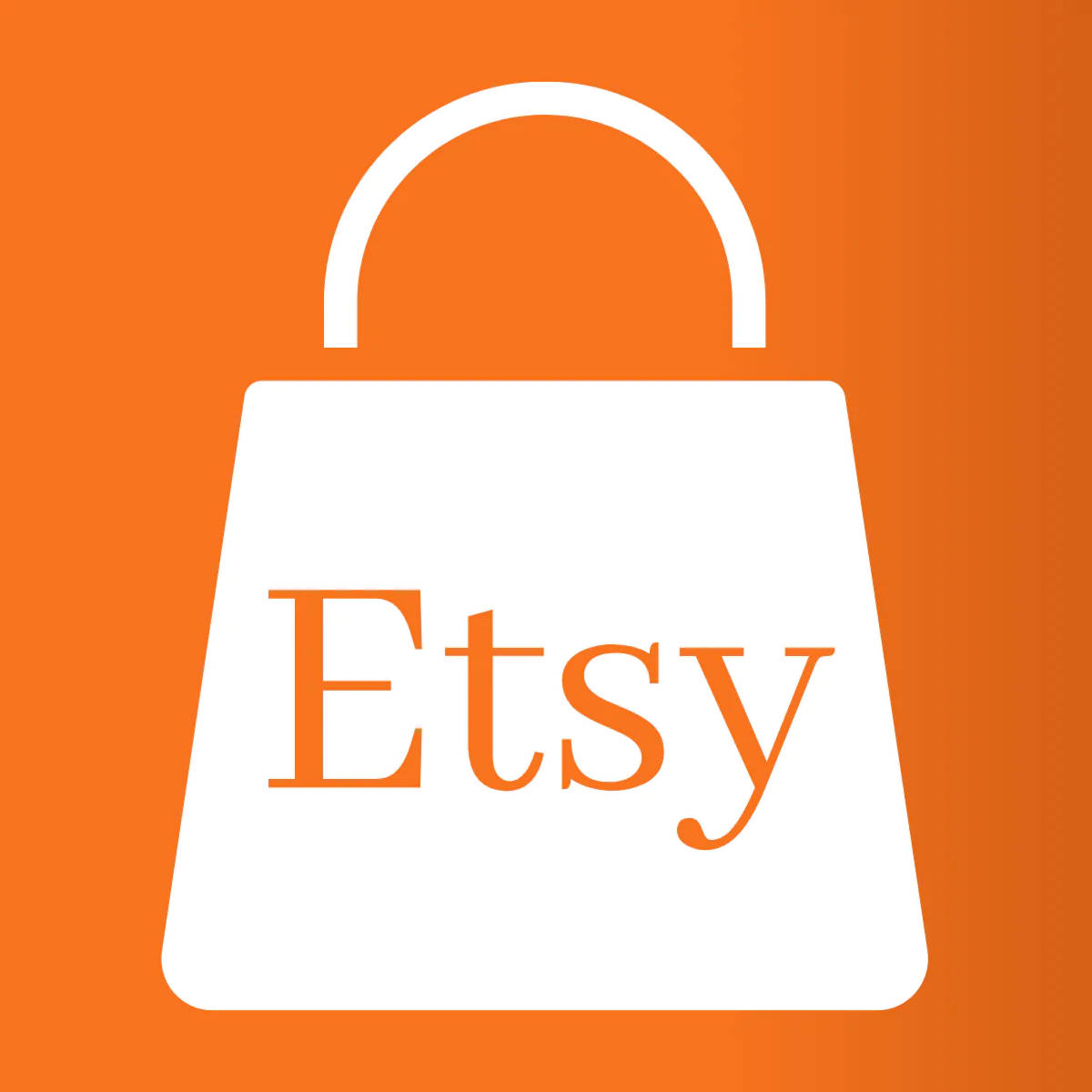 橙色背景上的白色 Etsy 購物袋標誌
