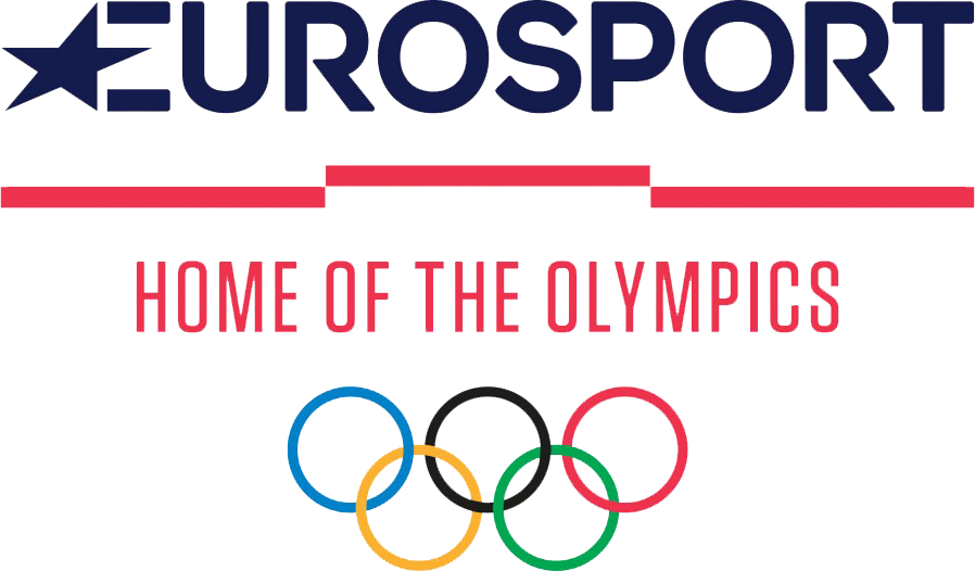 Eurosport奧運合作標誌 壁紙 — 黑色背景上的Eurosport標誌，帶有奧運五環和標語。