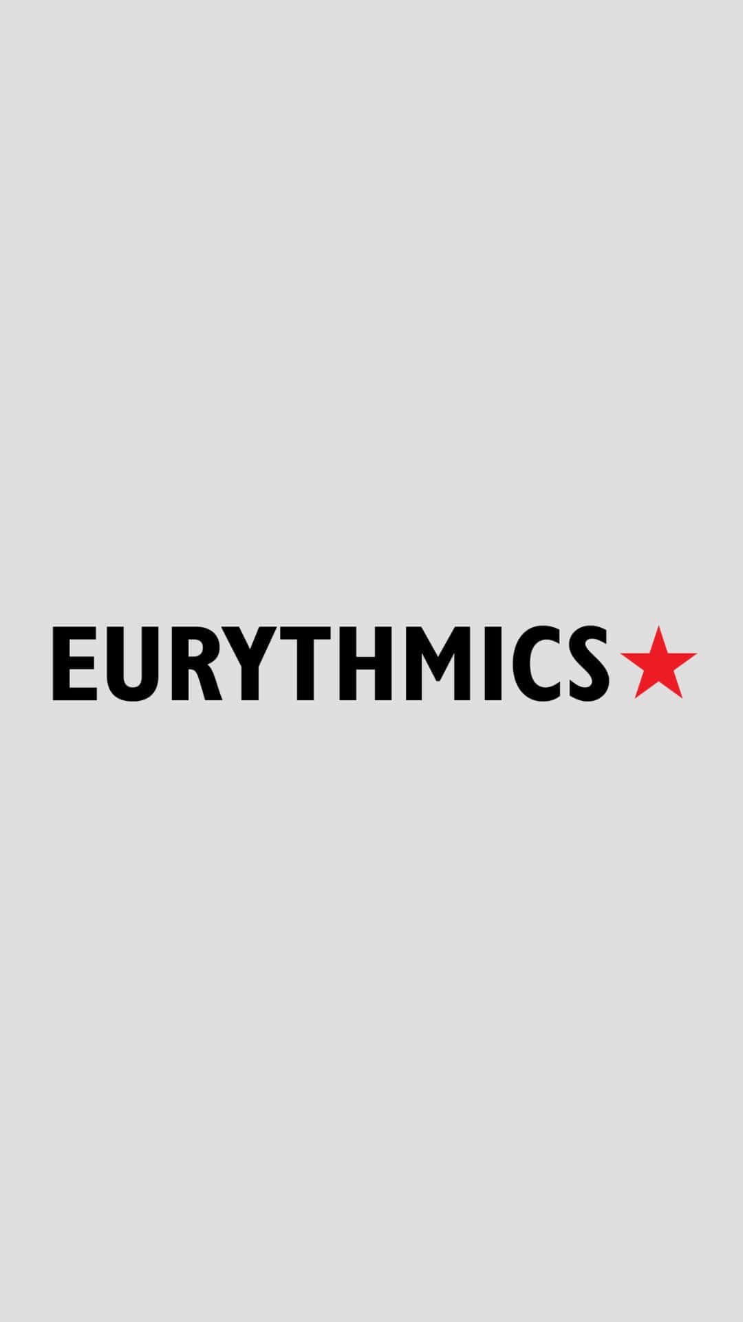 Eurythmics 樂隊標誌 壁紙 — 簡約灰色背景，帶有粗體黑色文字 'EURYTHMICS' 和旁邊的紅色星星。