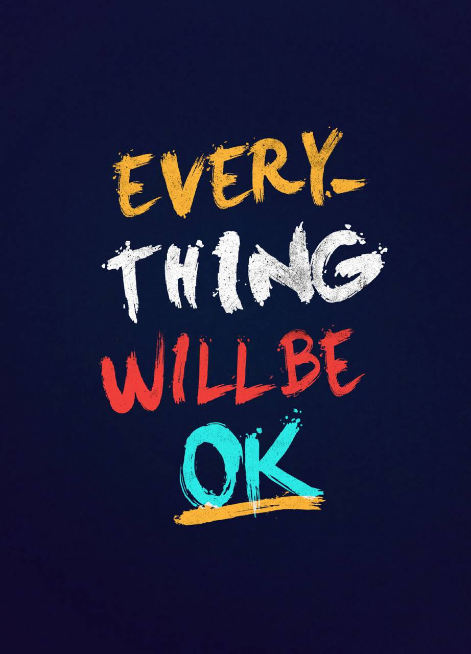 多彩「Everything Will Be Okay」字樣 壁紙 — 在深藍色背景上，大膽多彩的筆觸文字寫著「一切都會好起來」。