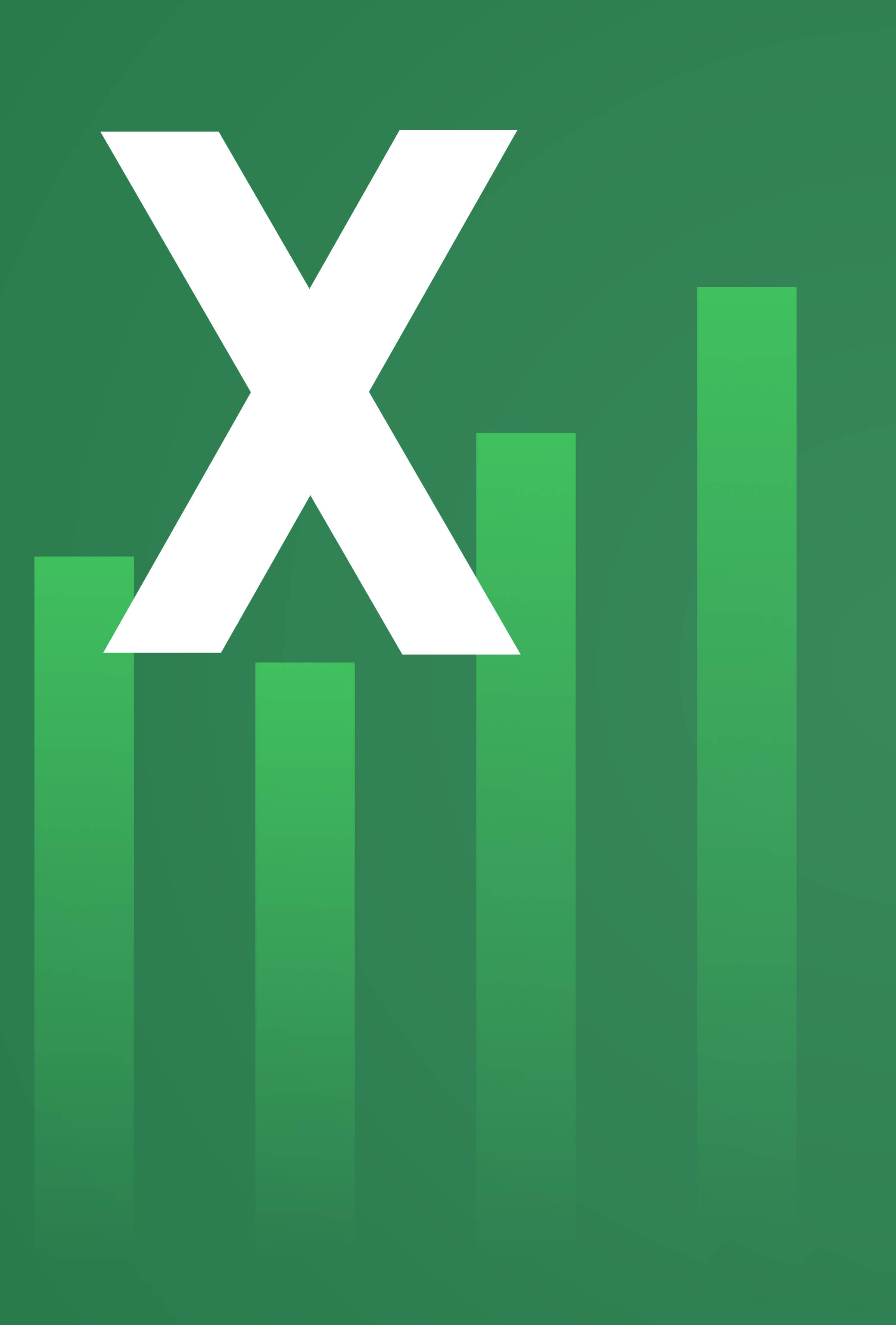 Excel Microsoft 資料表程式標誌 壁紙 — 一個粗體白色 'X' 疊加在漸變綠色背景上的上升綠色條形上。