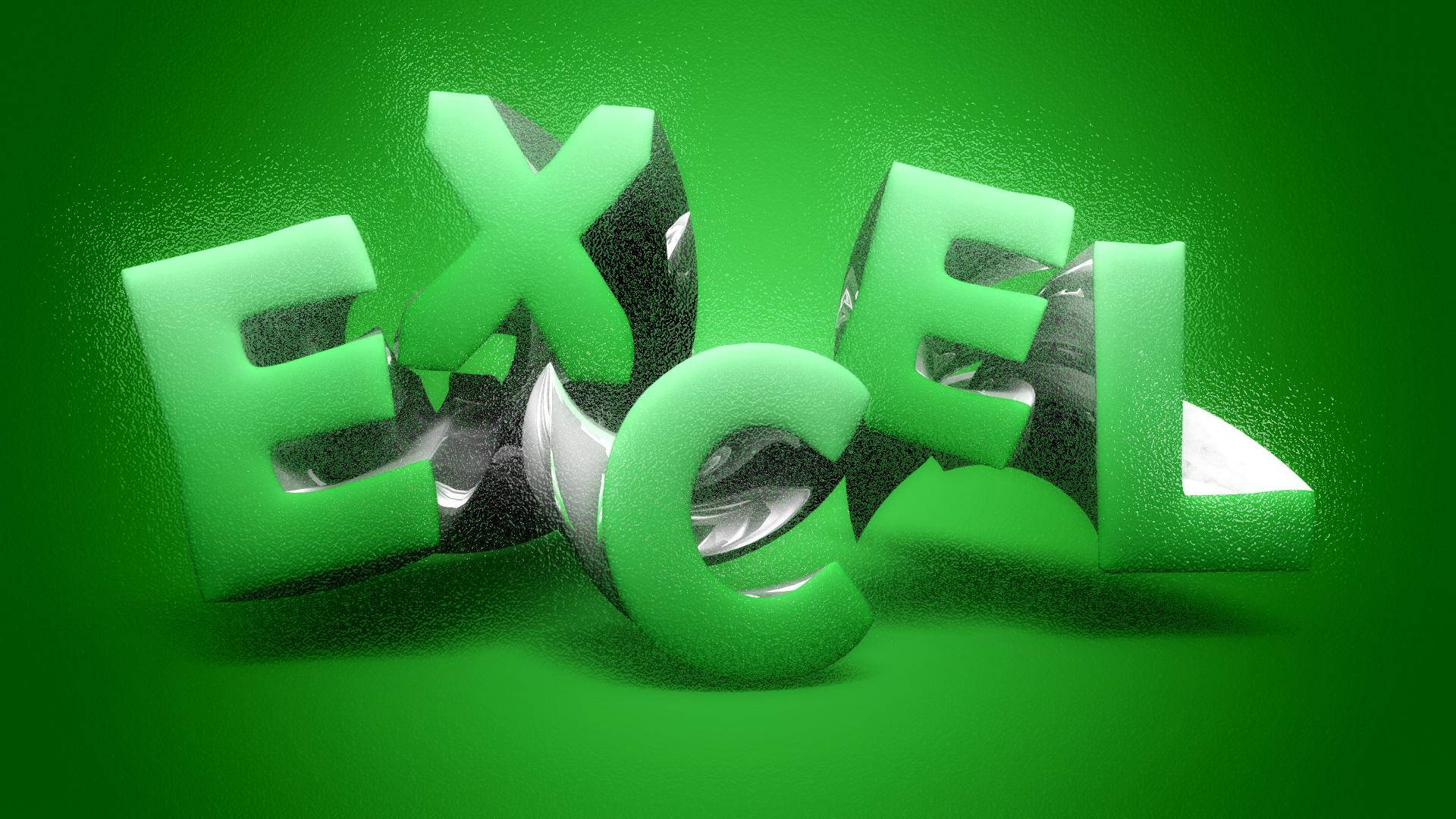 Excel 風格 3D 字體 壁紙 — 大膽的3D綠色Excel字母，帶有金屬光澤和陰影，在充滿活力的綠色紋理背景上。