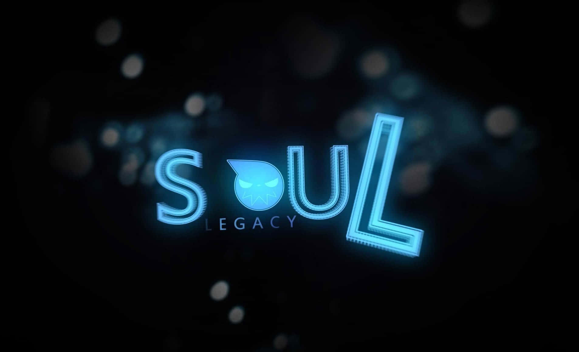 霓虹藍色發光SOUL文字，骷髏頭O，暗色背景