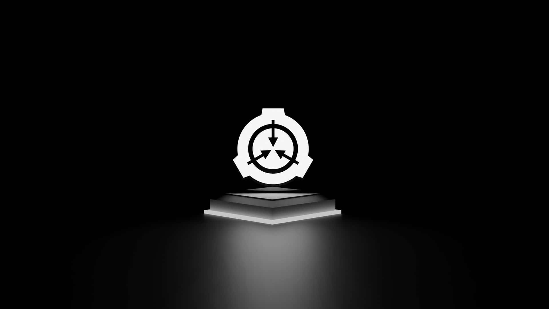 SCP Foundation標誌在黑暗中照亮於基座上
