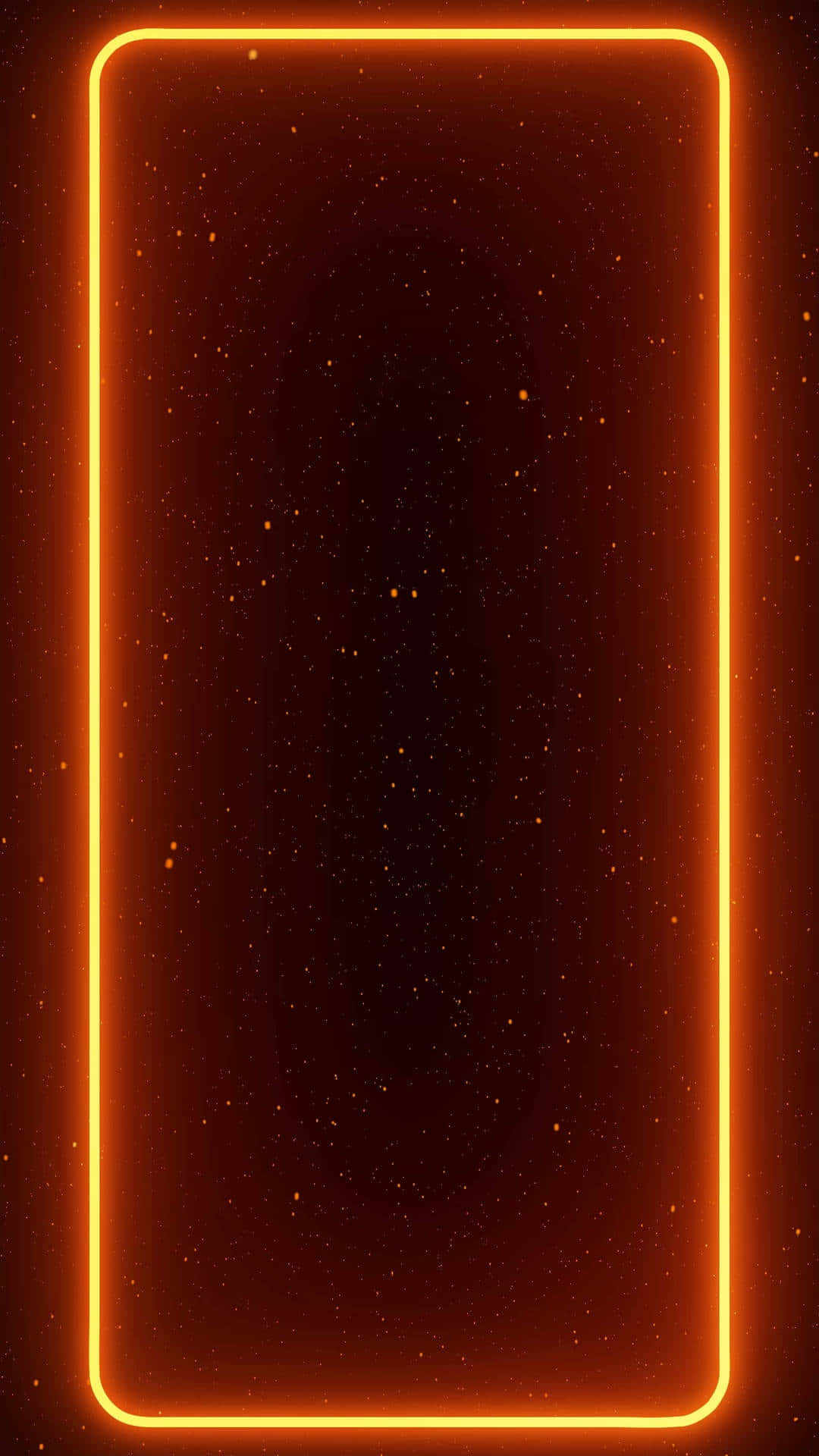  壁紙 — 一個發光的橙色霓虹矩形框住一個黑暗星空背景，帶有散落的發光粒子。