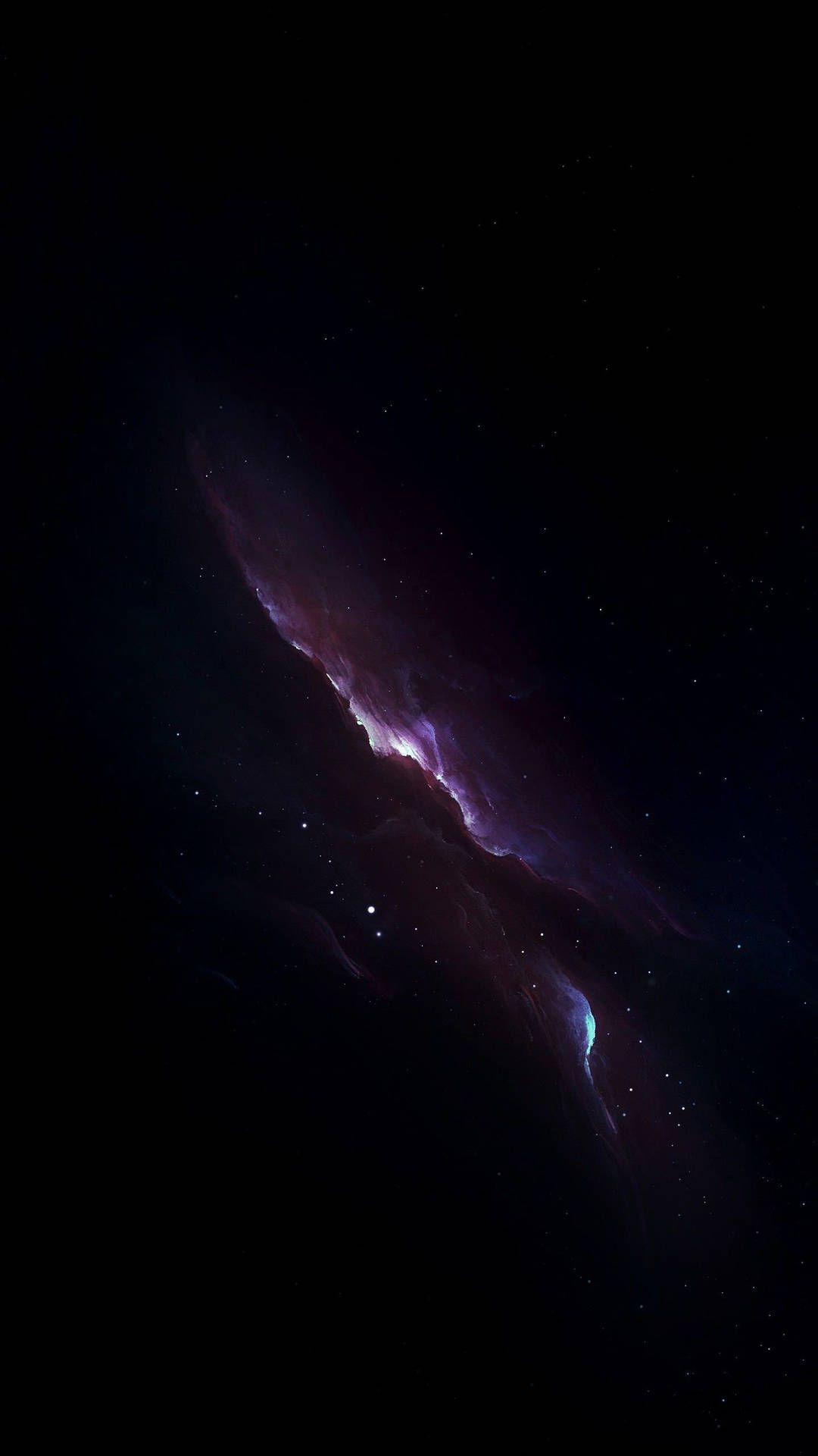 在深空中，一道發光的紫色和藍色星雲，散佈著星星。