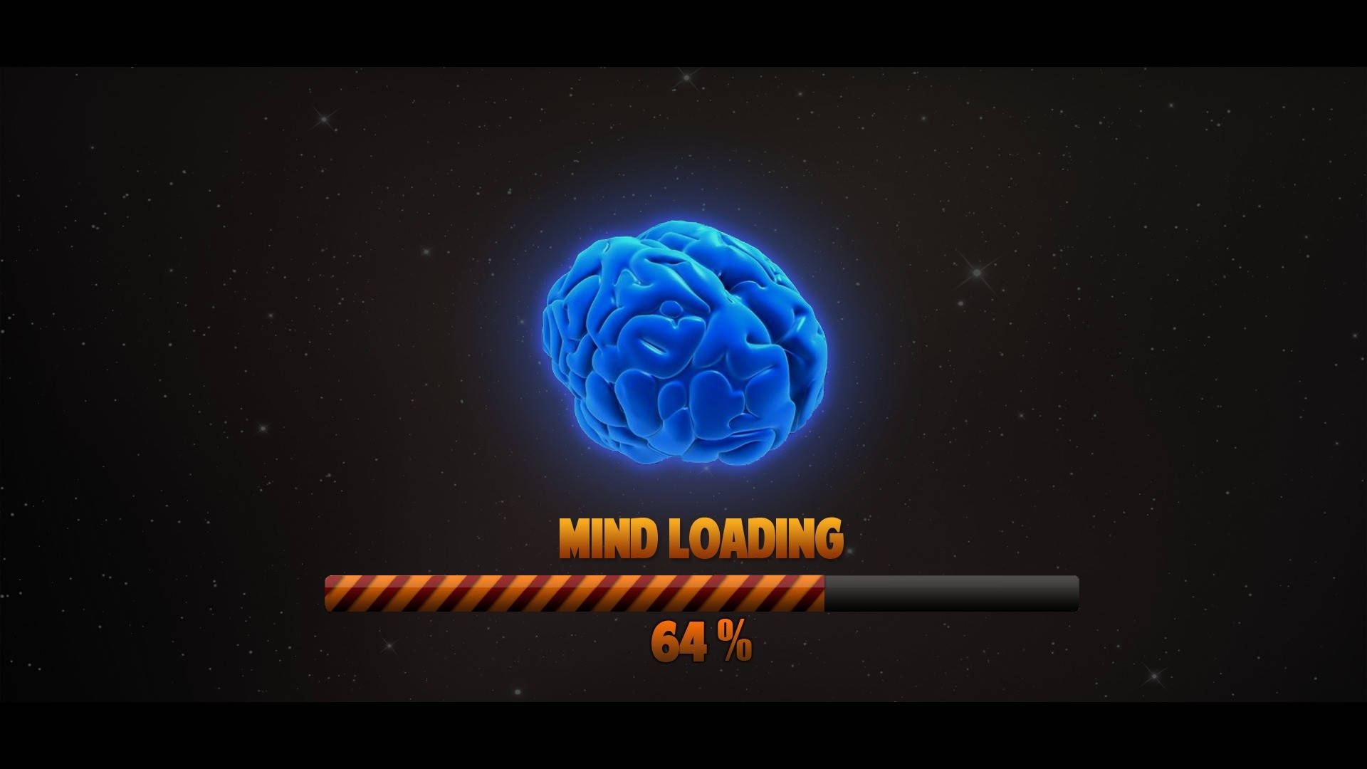 在太空中發光的藍色大腦，帶有64%的心智加載進度條。