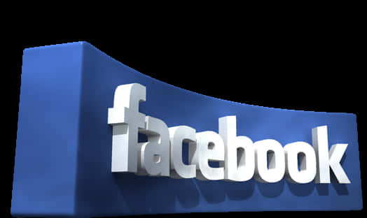Facebook 3D標誌透明背景 壁紙 — 一個3D渲染的Facebook標誌，在黑色背景上有一個藍色彎曲塊，上面有白色字母。