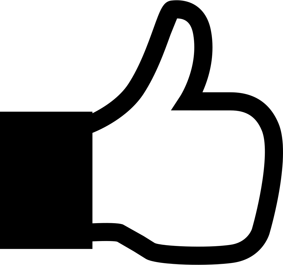 Facebook黑色讚按鈕圖示 壁紙 — 在純白色背景上，一個大膽的黑色輪廓手勢豎起大拇指。