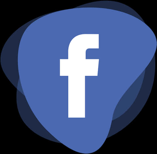Facebook 標誌透明背景 壁紙 — 一個白色小寫f標誌居中於藍色抽象形狀上，帶有柔和漸變陰影，背景為黑色。
