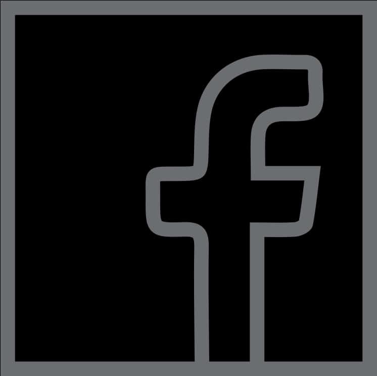 Facebook標誌透明背景 壁紙 — 一個極簡的灰色輪廓Facebook標誌，居中於黑色背景上，帶有灰色邊框。