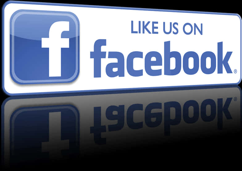 「按讚加入我們」Facebook 推廣圖 壁紙 — 一個帶有「LIKE US ON」文字的光面Facebook標誌在深色表面上反射。