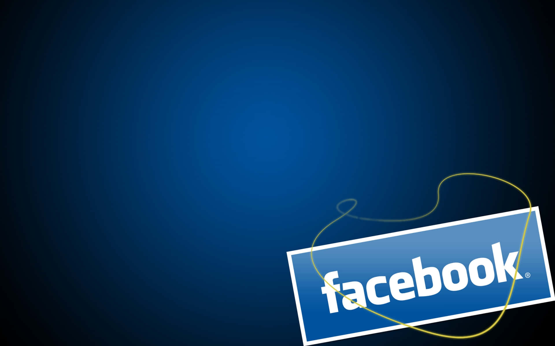 數百萬人聚集在 Facebook 上分享時刻、創造回憶並改變他人生活 壁紙 — Facebook 標誌以白色文字顯示在藍色矩形上，帶有黃色線框，背景為藍色漸變。