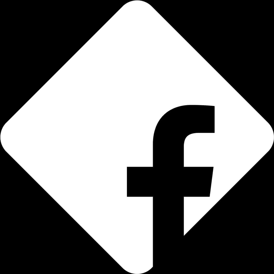 鑽石形狀的 Facebook 圖示（白底黑字） 壁紙 — 一個極簡的黑白Facebook標誌，位於黑色背景上的白色菱形中央。