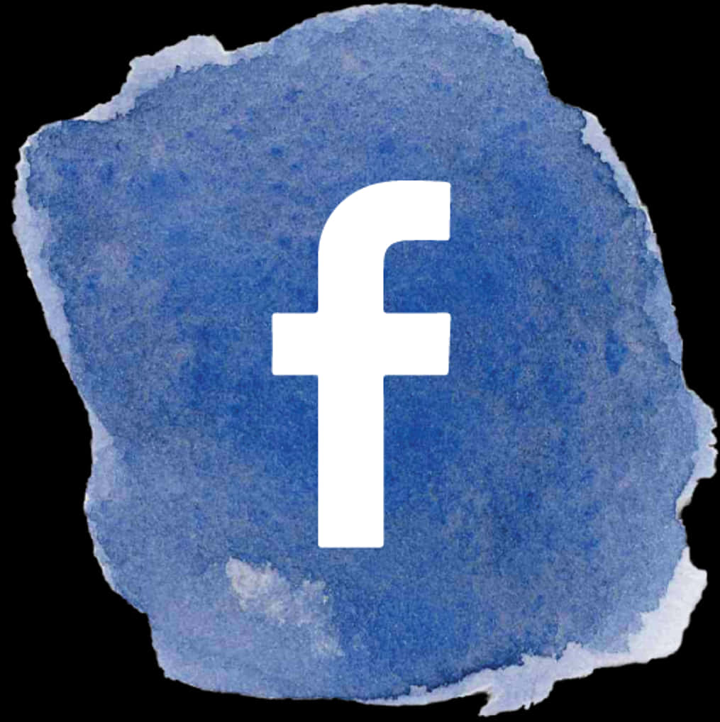 水彩紋理背景的 Facebook 標誌 壁紙 — 一個白色Facebook標誌居中於帶紋理的藍色水彩潑濺上，背景為黑色。