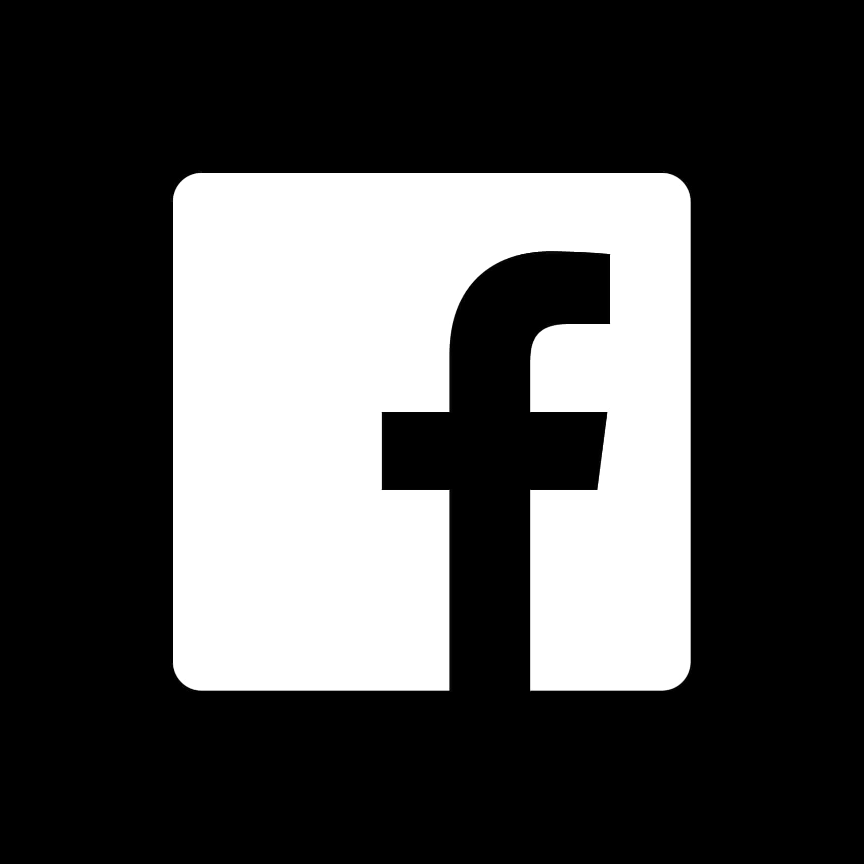 黑白 Facebook 標誌 壁紙 — 一個極簡的黑白Facebook標誌，居中放置在純黑色背景上。