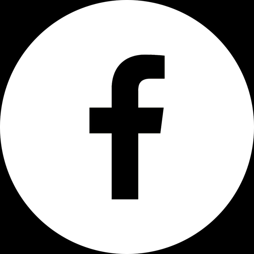 黑白 Facebook 圖標 壁紙 — 一個極簡的黑色小寫 f 標誌，居中於白色圓形內，背景為黑色。