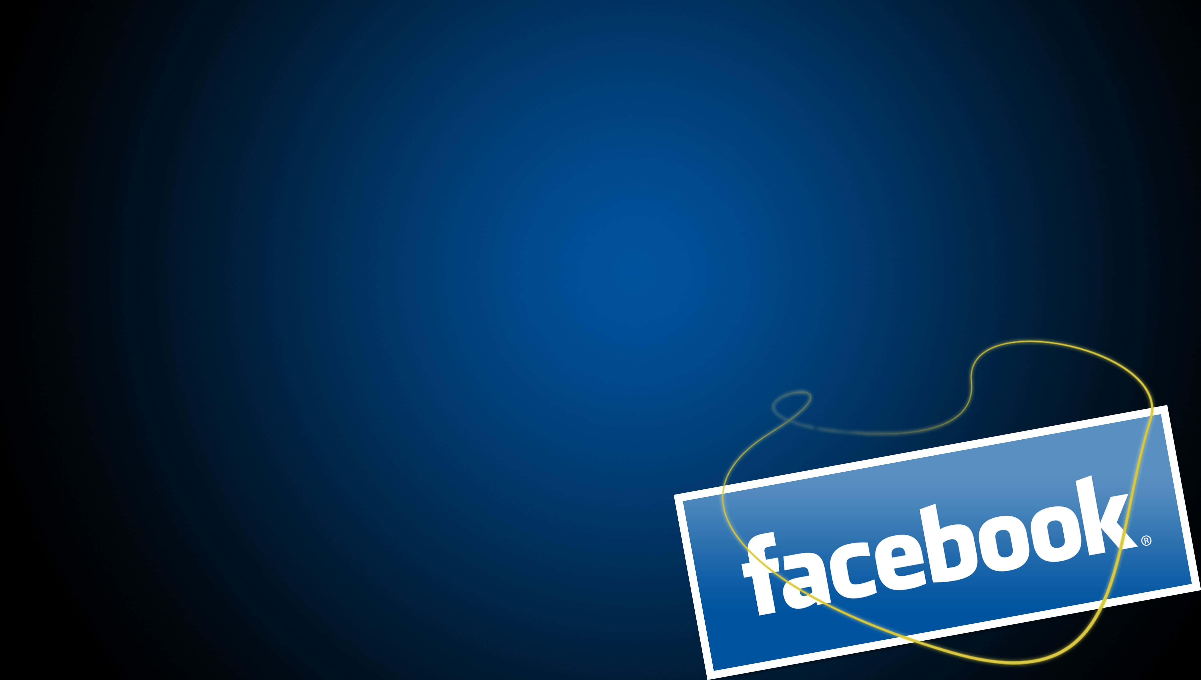 Facebook Cover 桌布 壁紙 — Facebook 標誌以白色文字顯示在藍色矩形上，帶有黃色電纜漩渦，背景為深藍色漸變。