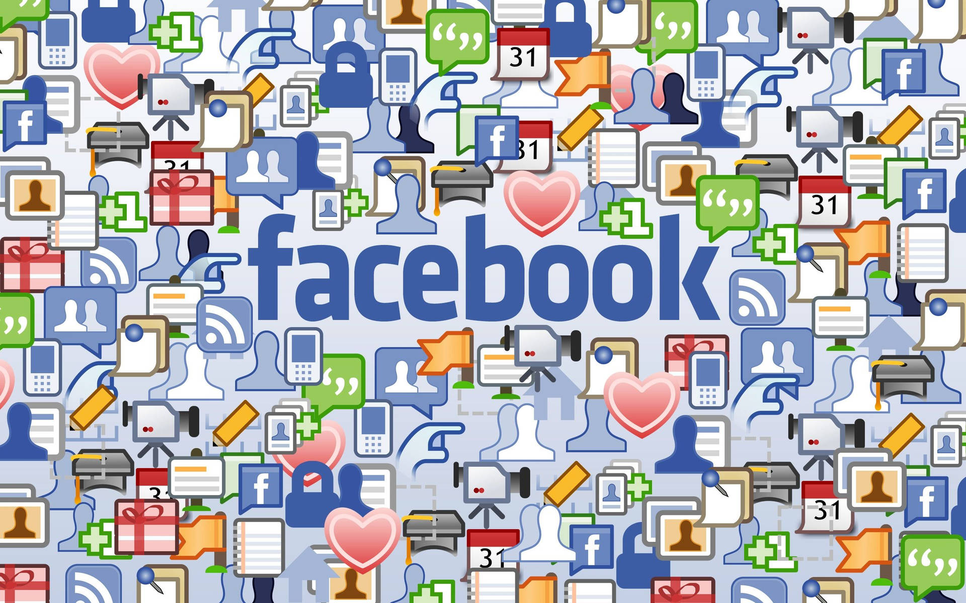 Facebook標誌被社交媒體圖標和符號包圍。