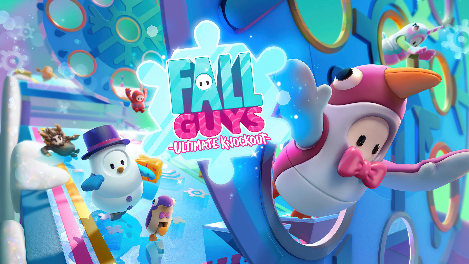 Fall Guys 角色在遊戲場景中穿越色彩繽紛的障礙賽道。