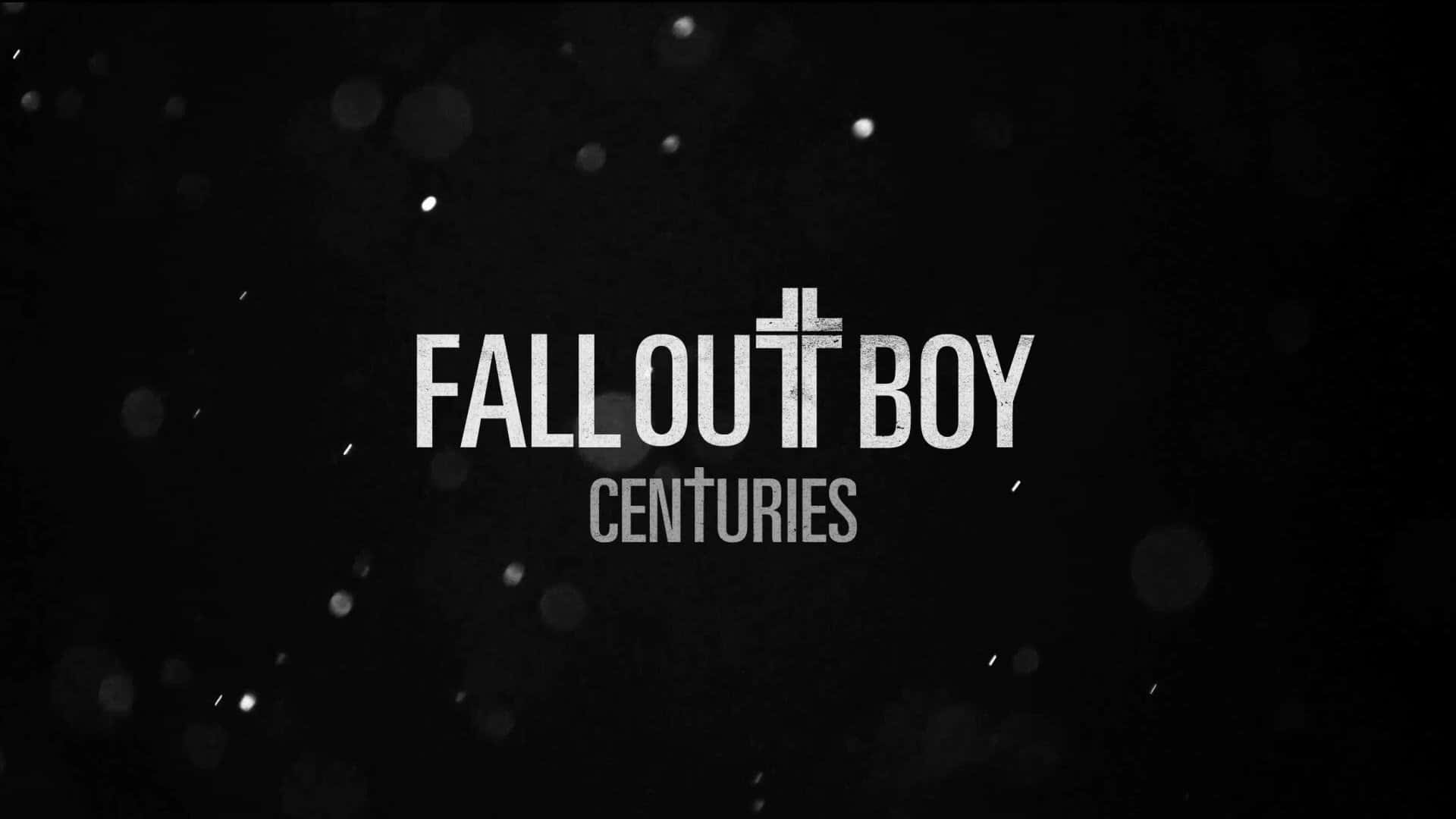 在深色背景上帶有散景燈光的白色文字顯示Fall Out Boy Centuries專輯標題。