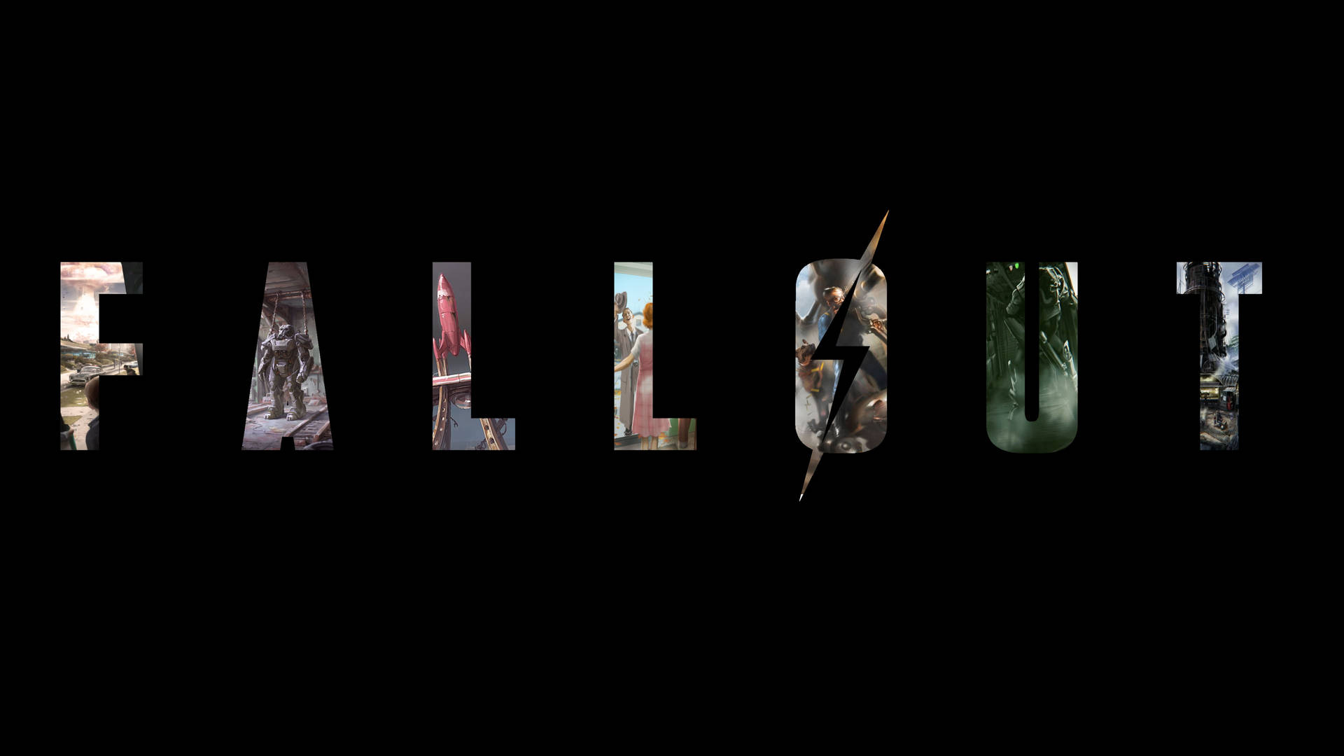 Fallout 標誌，每個字母內包含遊戲場景。