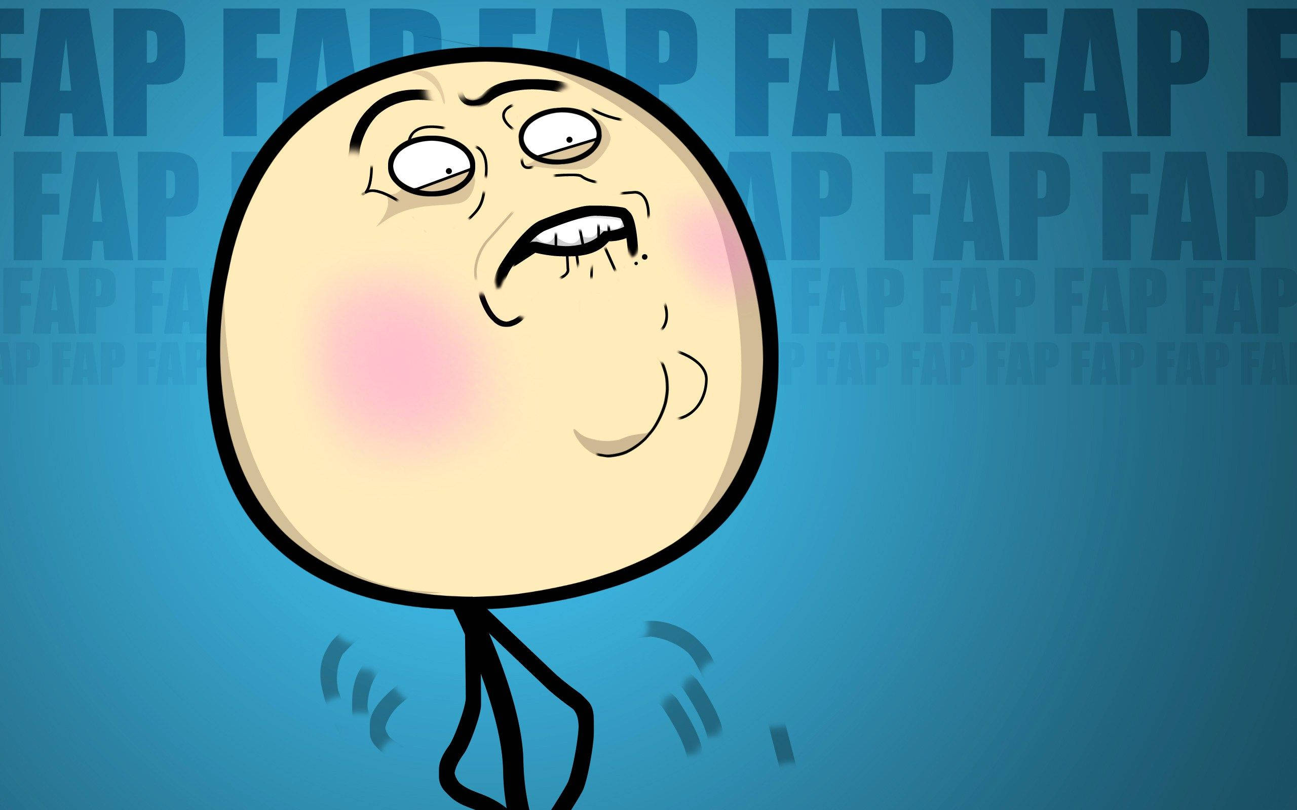 Fap Guy 憤怒漫畫模因 壁紙 — 一個卡通角色，臉紅且睜大眼睛，在充滿重複「FAP」文字的藍色背景上強烈凝視。