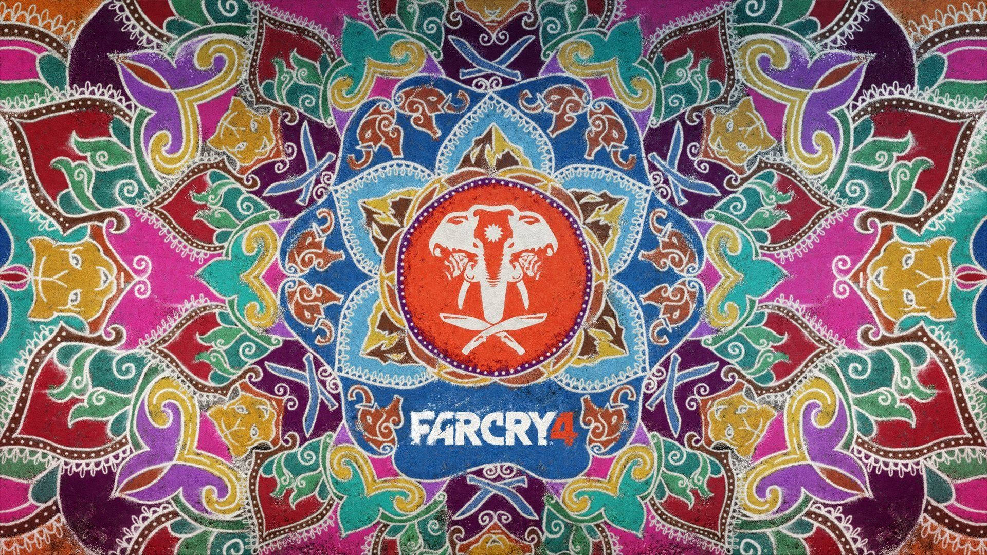 色彩繽紛華麗的曼陀羅設計中的 Far Cry 4 遊戲標誌。
