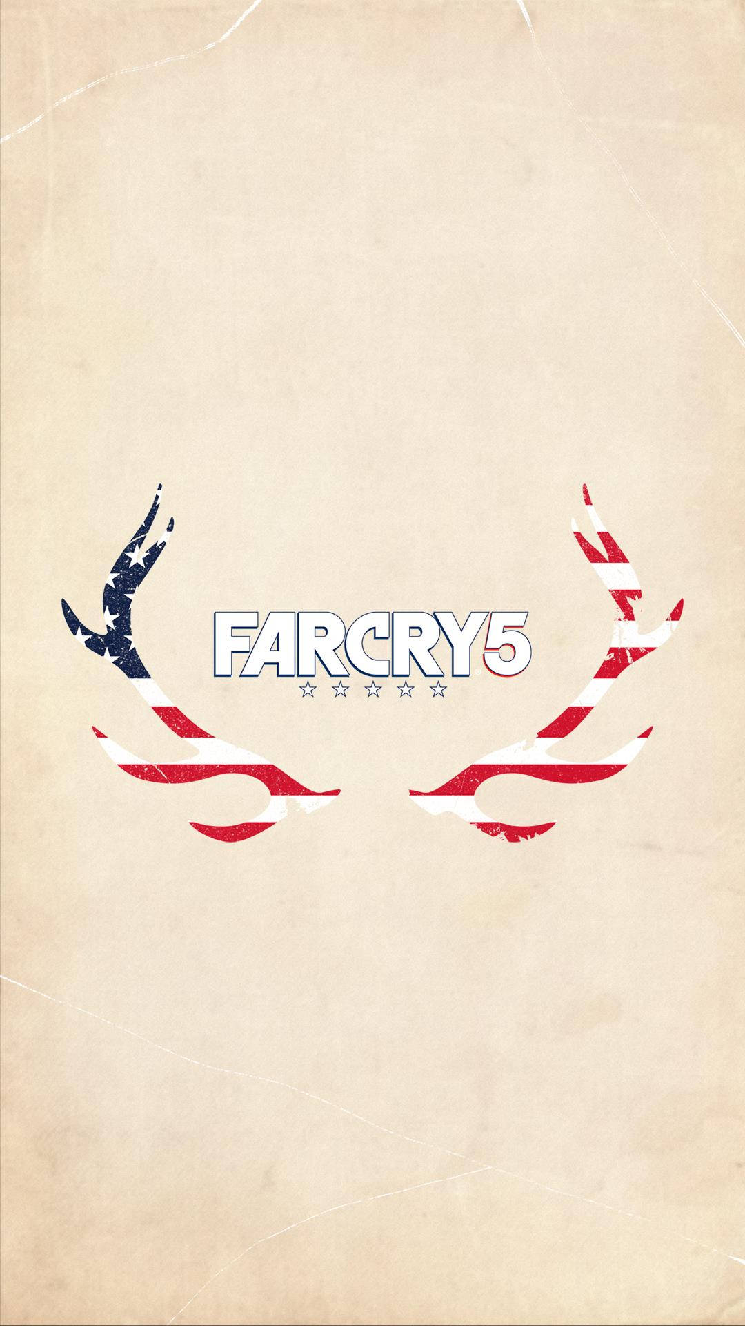 Far Cry 5 美國鹿角 iPhone 壁紙 — Farcry 5 標誌，帶有美國國旗翅膀，背景為仿舊羊皮紙。