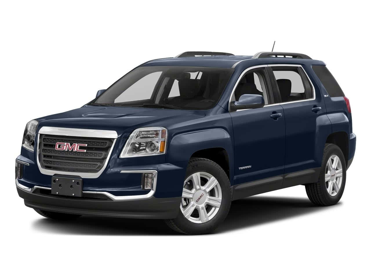 Gmc Terrain 桌布 壁紙 — 時尚的深藍色GMC Terrain SUV，在工作室燈光下展示，帶有鍍鉻裝飾和銀色合金輪圈。