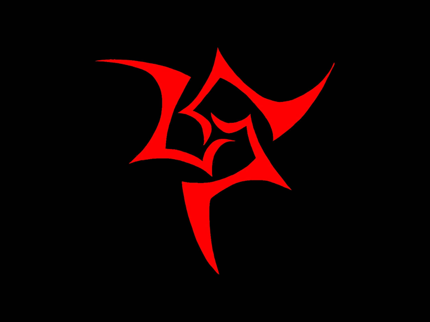 Fate/Zero 劇中角色馬托·卡里亞的命令咒文符號 壁紙 — 一顆大膽的紅色風格化星星，帶有尖銳的尖端和內部漩渦，在純黑色背景上發光。