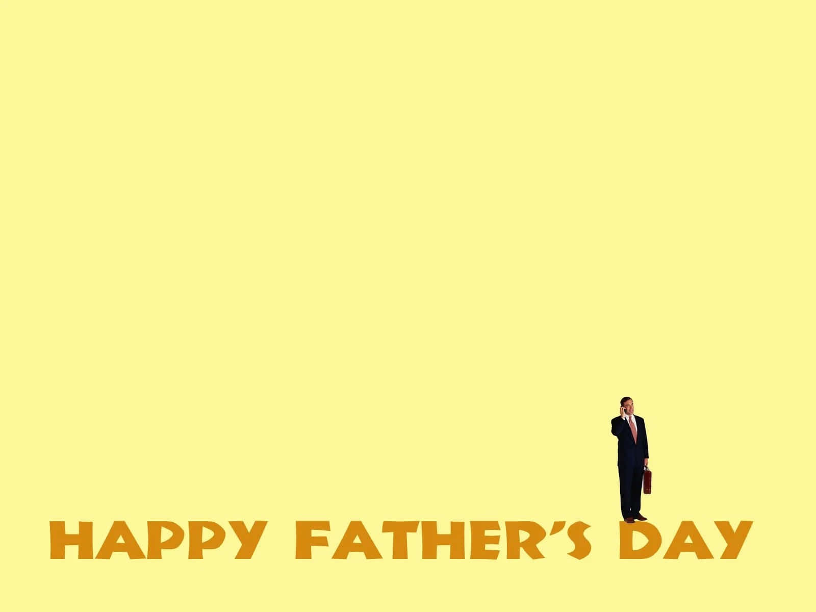 一位身穿西裝的商人獨自站在黃色背景上，有「Happy Father's Day」文字。