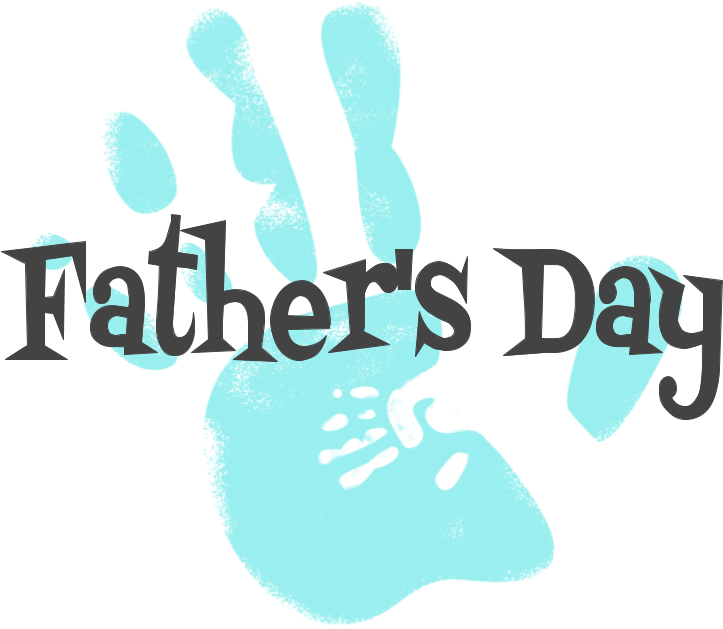 fathers day handprint art 壁紙 — 大膽的藍綠色手印圖形，在純黑色背景上帶有深灰色的「父親節」文字。