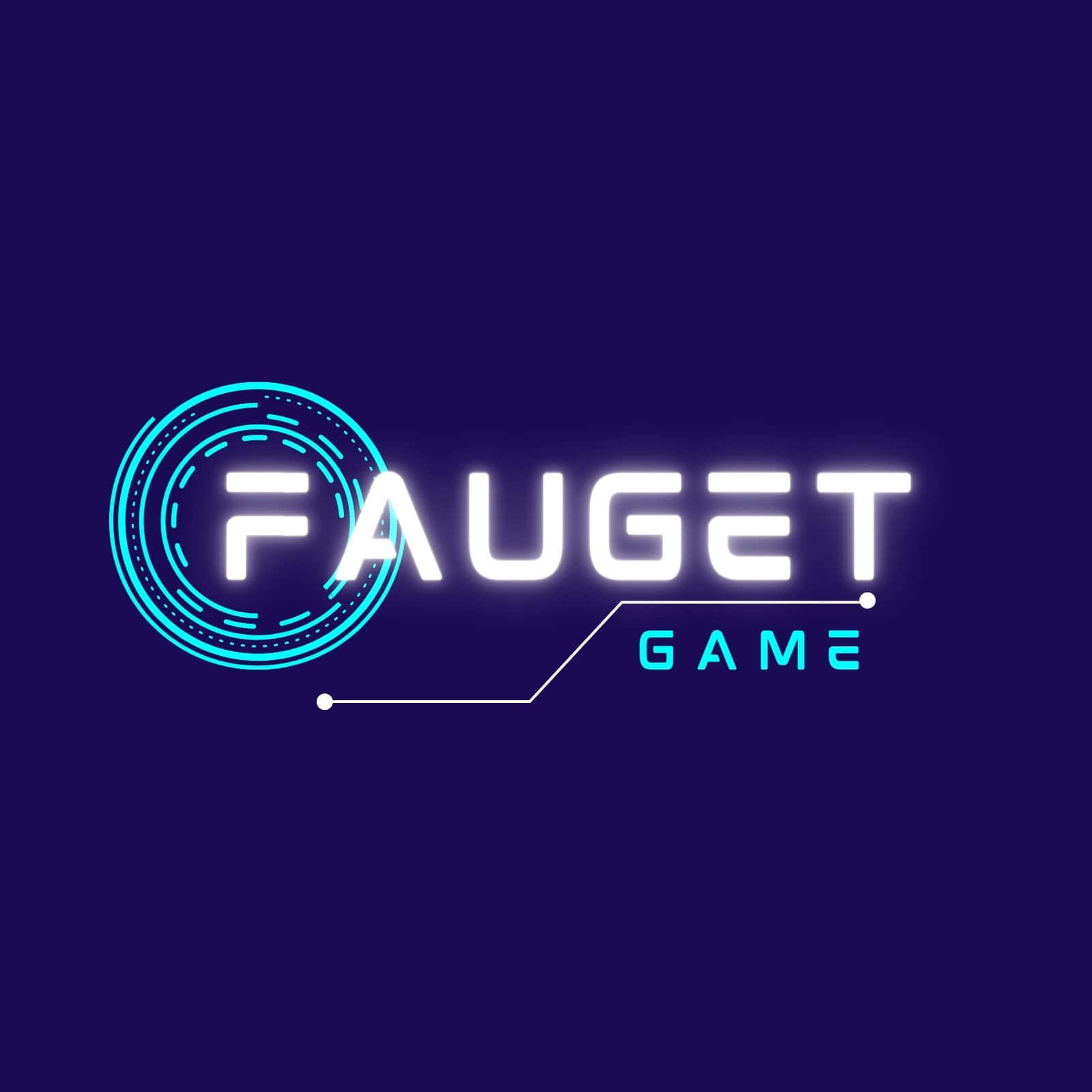 Fauget Game 標誌，在深紫色背景上帶有發光的霓虹藍色和白色文字。