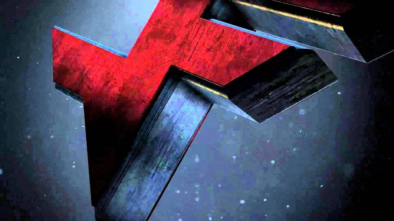 一個風格化的紅色和金屬字母T在黑暗的星空背景下。