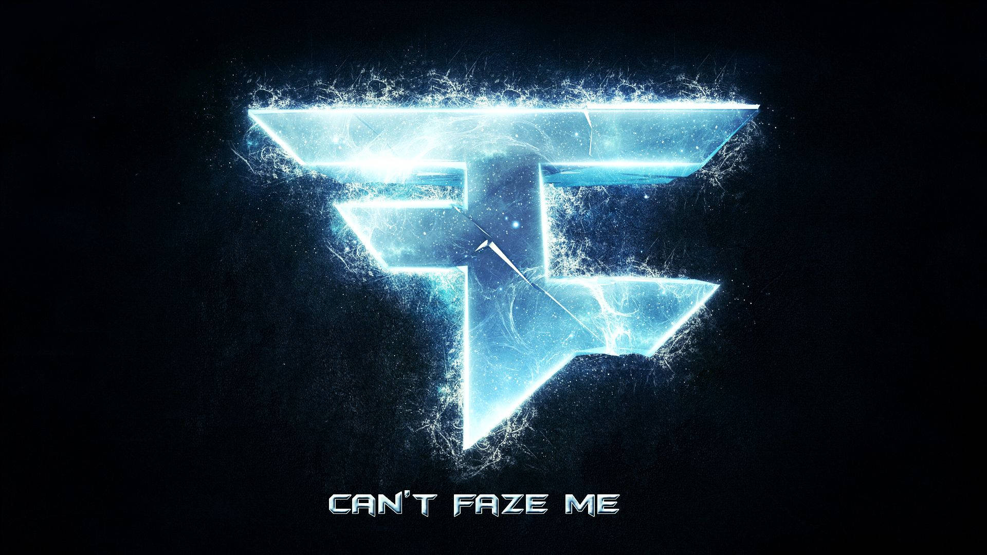 發光藍色 Faze Clan 標誌帶有電火花同文字 Can't Faze Me。