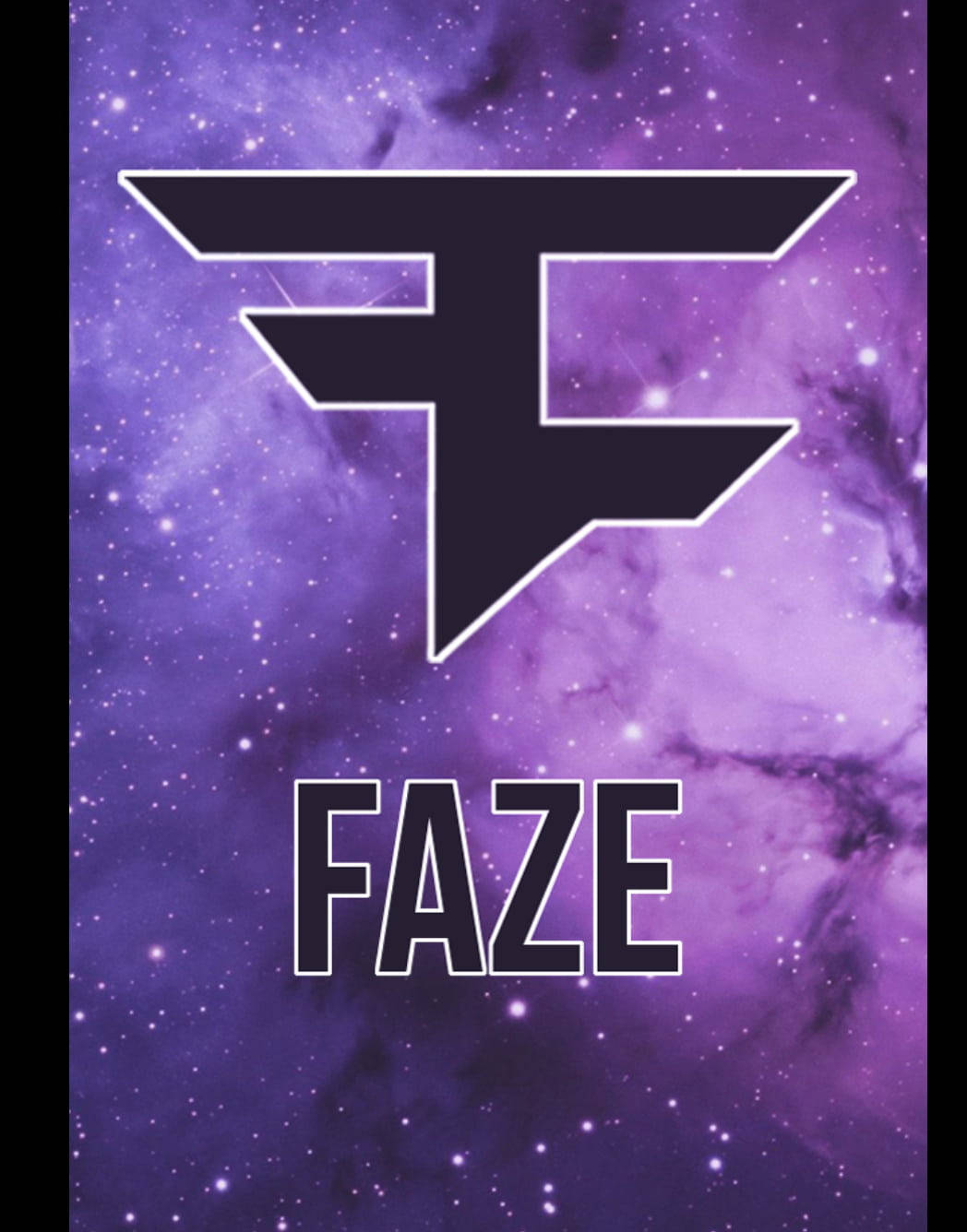 FaZe Clan 紫色美學 壁紙 — 一個大膽的黑色FAZE標誌，帶有白色輪廓，漂浮在充滿活力的紫色星雲之上。