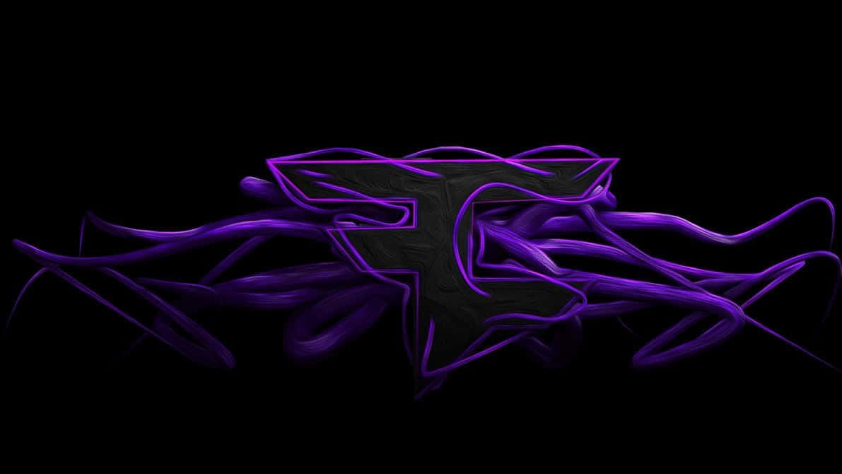 Faze Rug 紫色煙霧風格標誌 壁紙 — 充滿活力的發光紫色抽象線條在純黑色背景上動態旋轉，創造出未來主義的數位藝術作品。