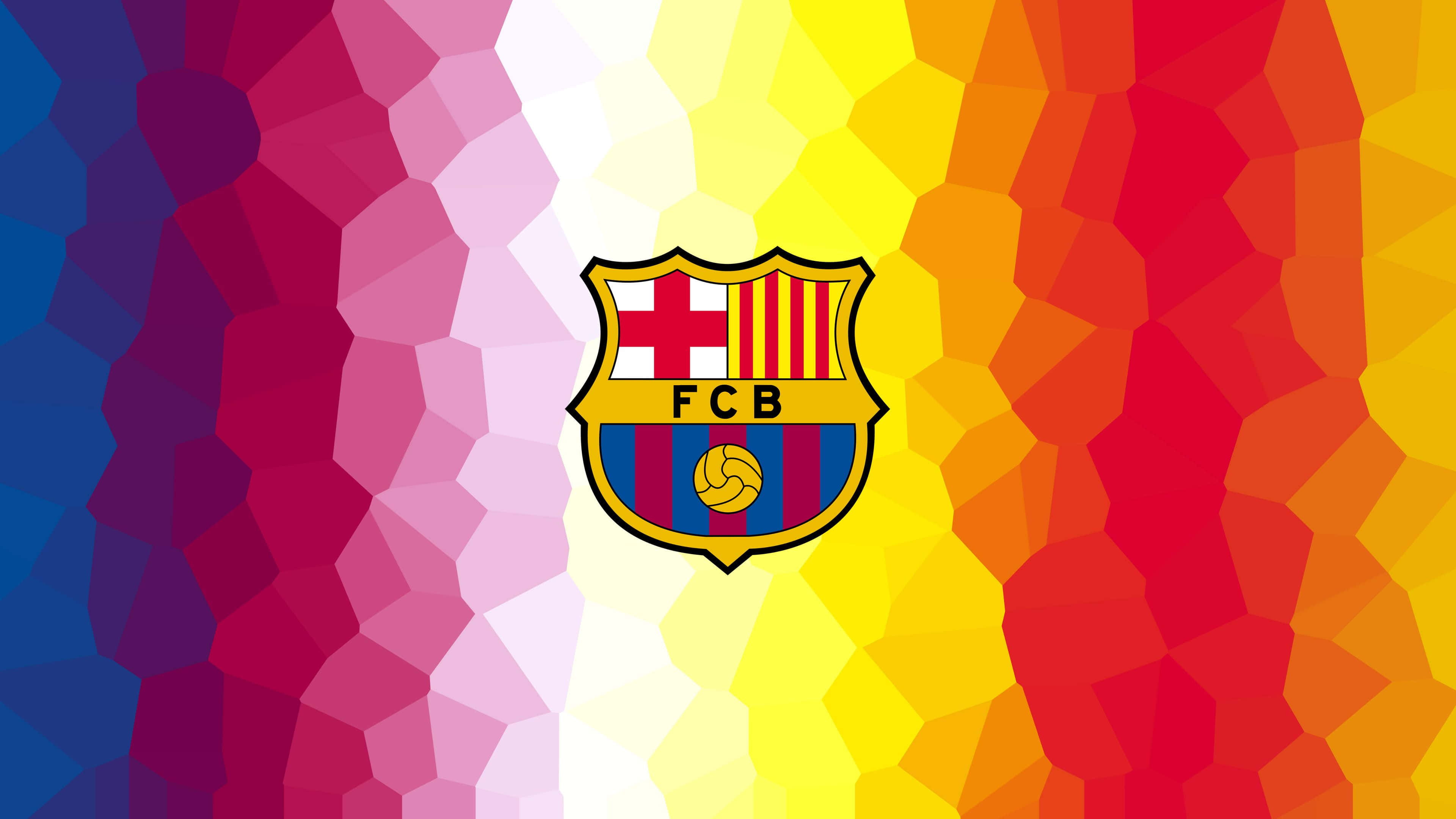 Barcelona 桌布 壁紙 — FC Barcelona 會徽居中於充滿活力的幾何彩虹背景上，搭配大膽的多邊形圖案。