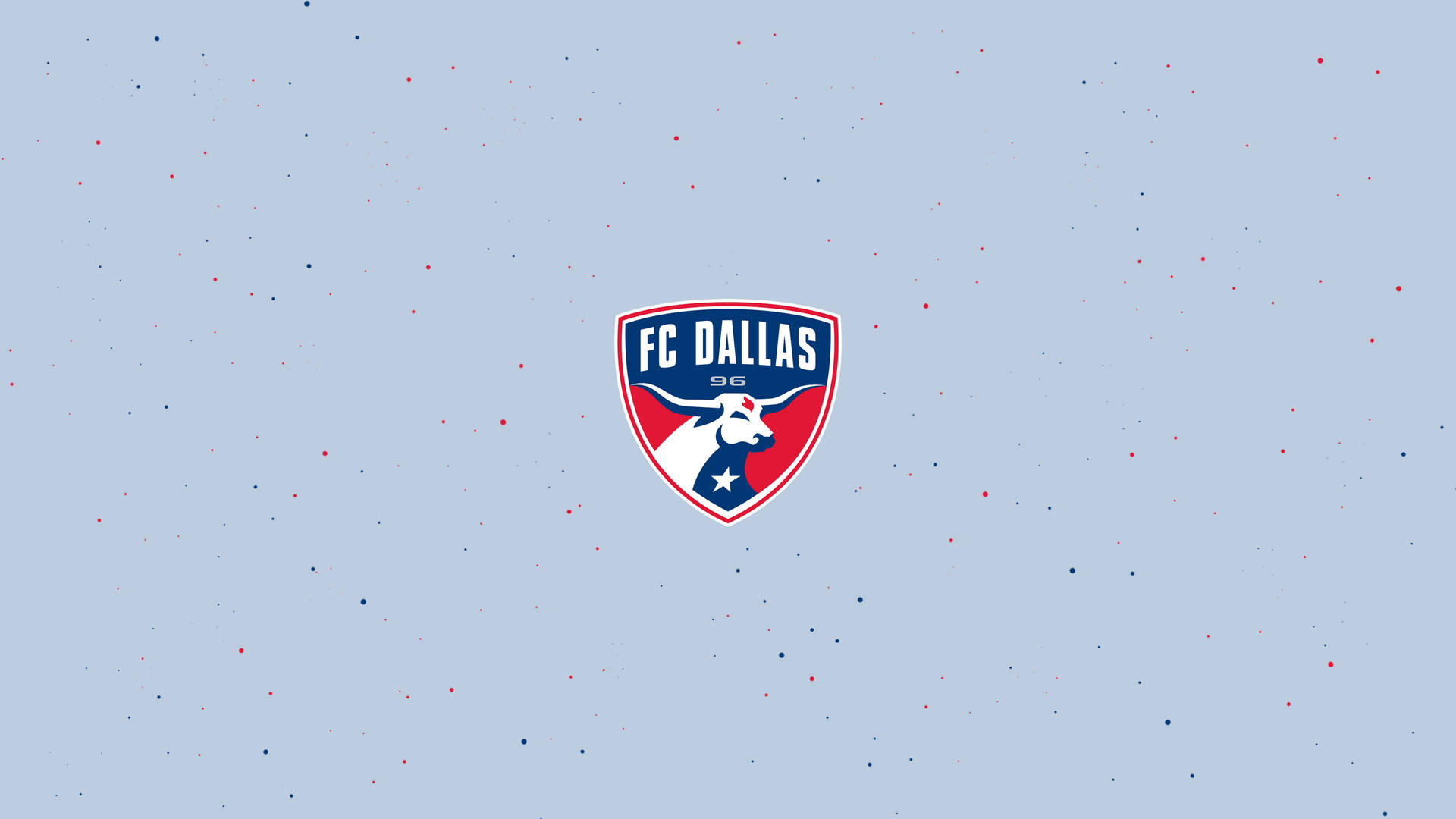 FC Dallas 足球隊標誌在斑點藍色背景上。