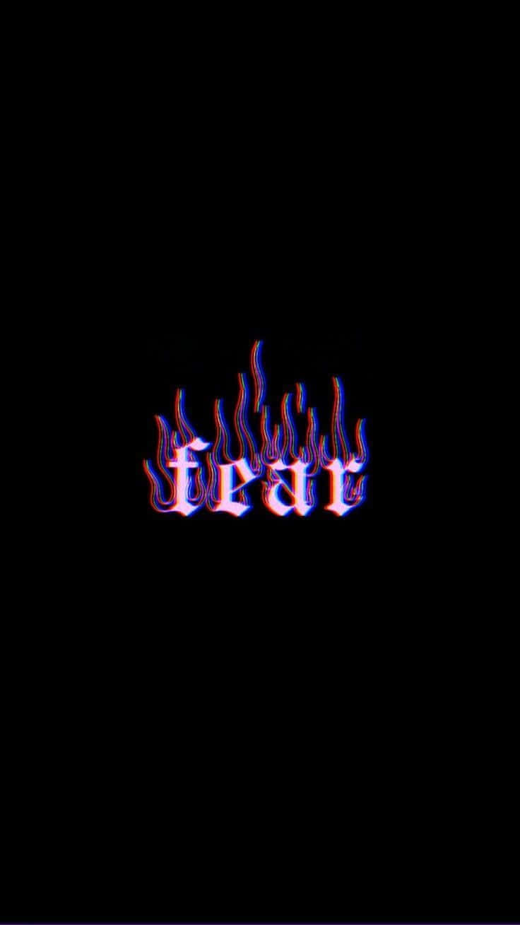 Phonk 桌布 壁紙 — fear 這個詞在漆黑的背景下，以火紅和藍色的霓虹火焰發光。