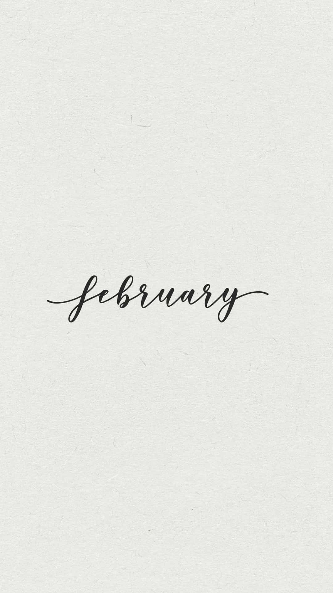 February 以優雅黑色草書寫在帶紋理的米白色背景上
