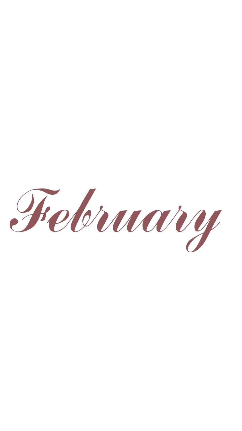 February iPhone 桌布 壁紙 — 「February」這個詞以優雅的淡紫色草書寫在潔淨的白色背景上。