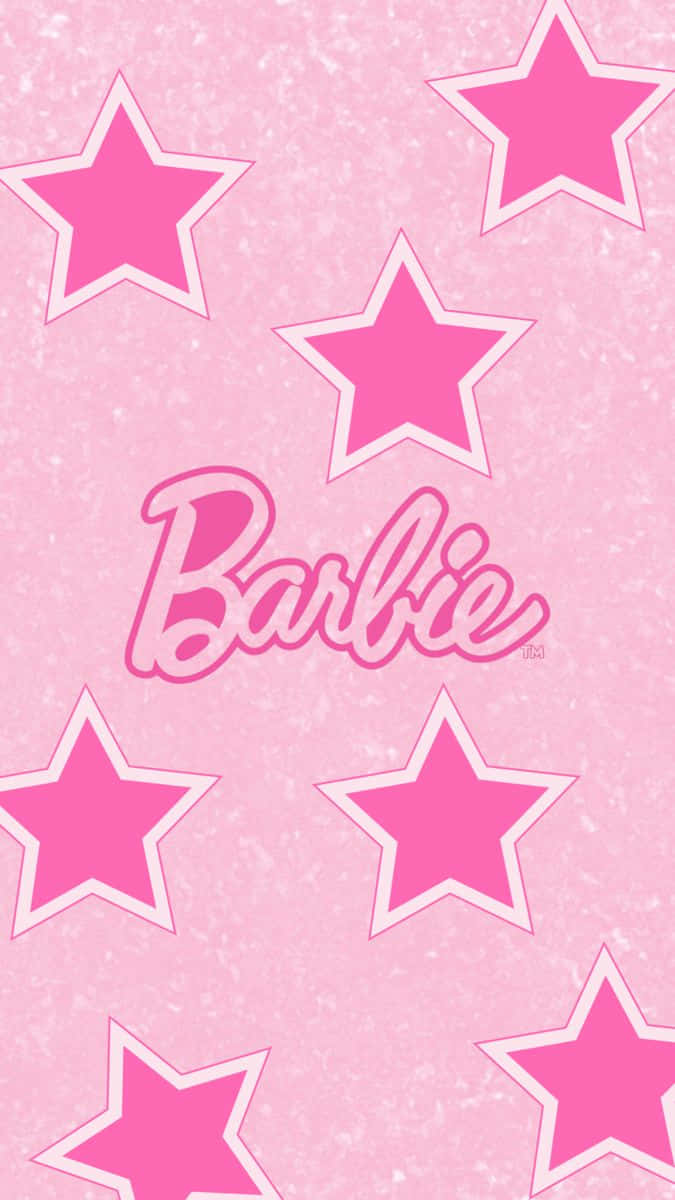 Glitter Barbie Aesthetic 桌布 壁紙 — 粉紅色閃粉背景，中央有粗體粉紅星星和斜體Barbie標誌。