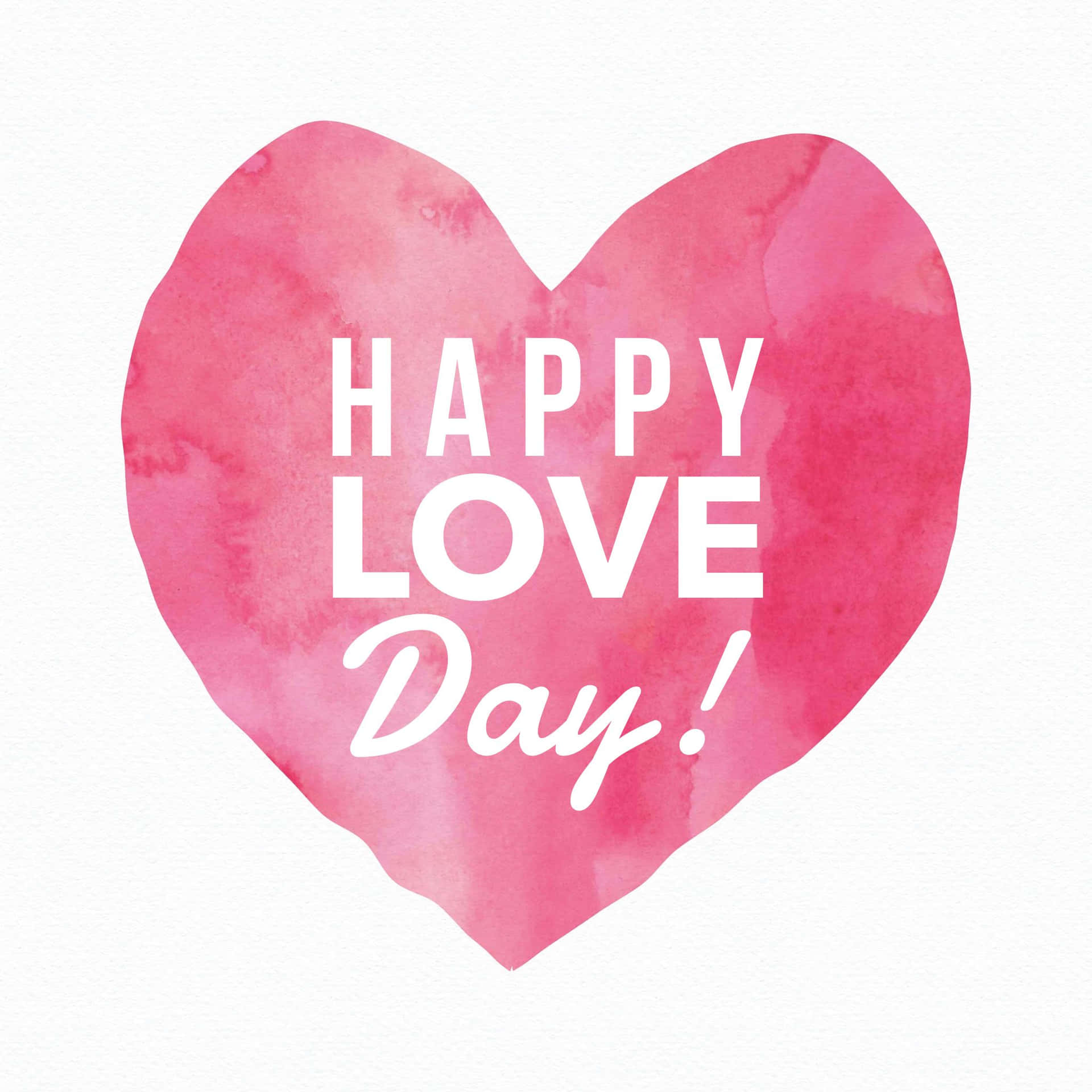 粉紅色水彩心形，白色文字寫著 Happy Love Day — 粉紅色心形動圖 壁紙